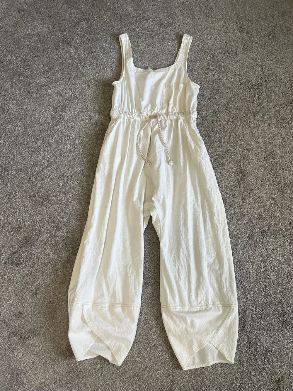 Free People Ivory Cotton Utility Jumpsuit Tulip Hem Wide Leg Small